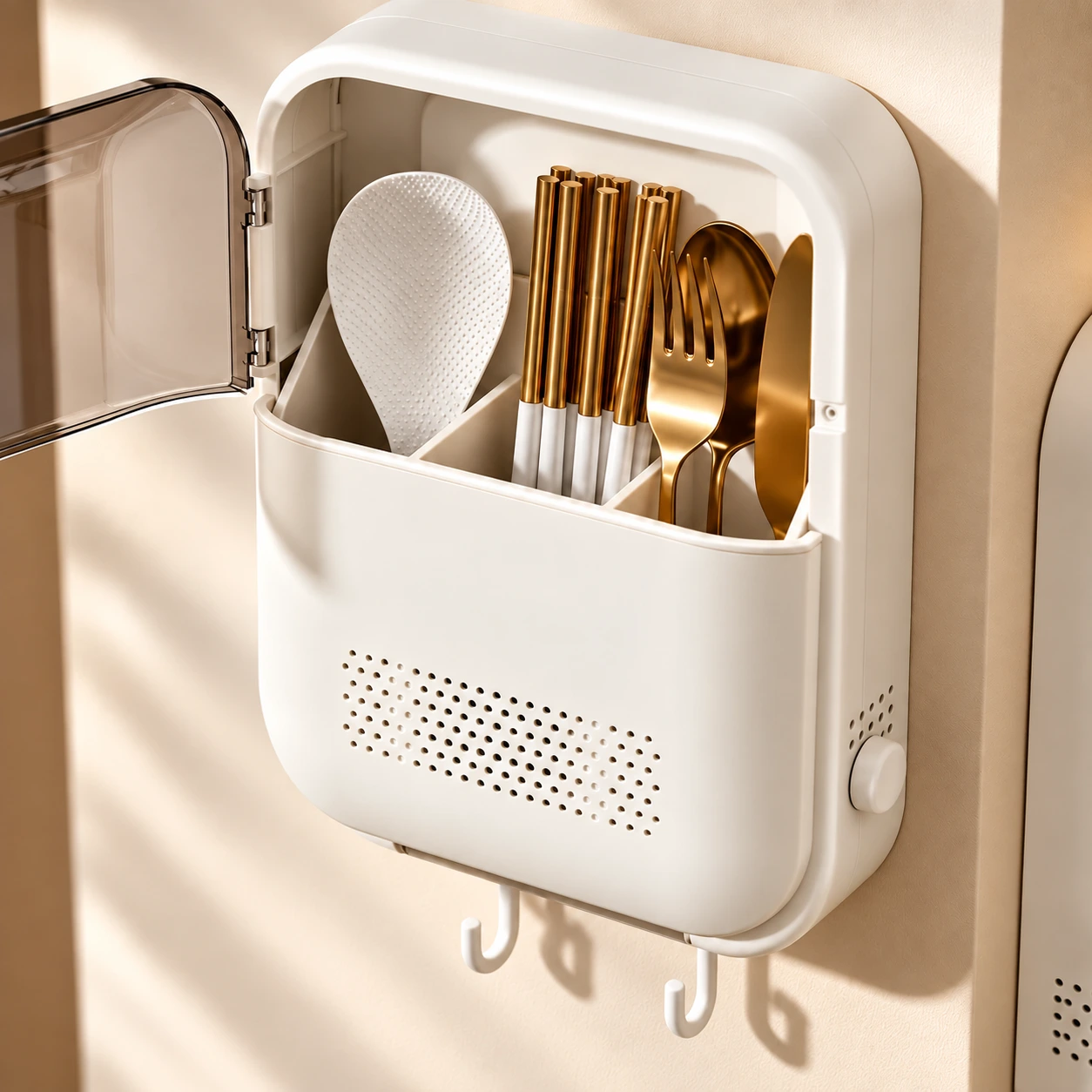 Wall-Mounted Utensil Organizer with Open Door